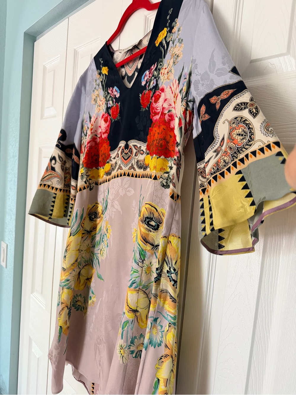 ETRO Silk Blend Midi Dress with Boho Floral Print Made in Italy Size 12 - Picture 2 of 12